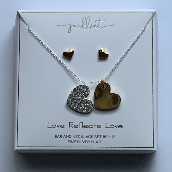 Juilliet "Love Reflects Love" Silver Plated Gold Tone Necklace and Earrings Set - Picture 2 of 11